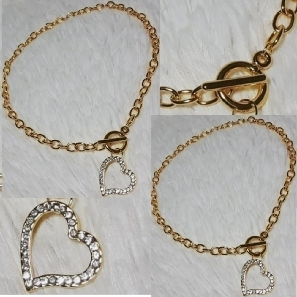 Love Links CZ Heart Charm Choker Necklace